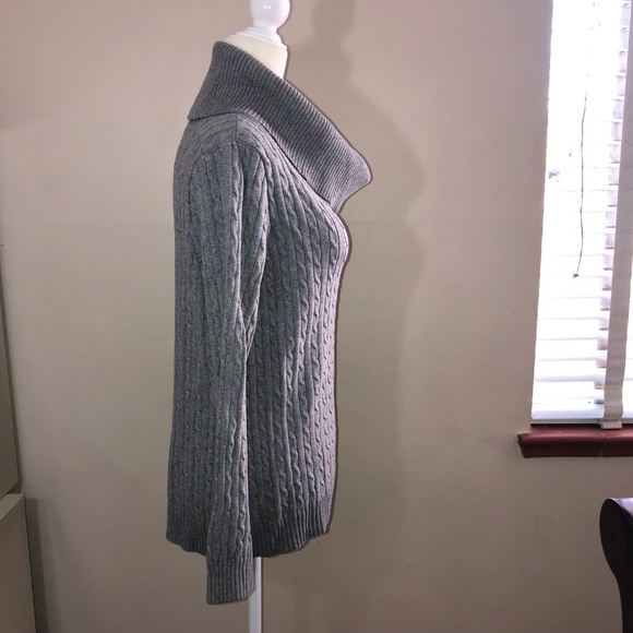 PRIA Gray Cotton Cable Knit Cowl Neck Long Sleeve Pullover Sweater - Picture 6 of 7